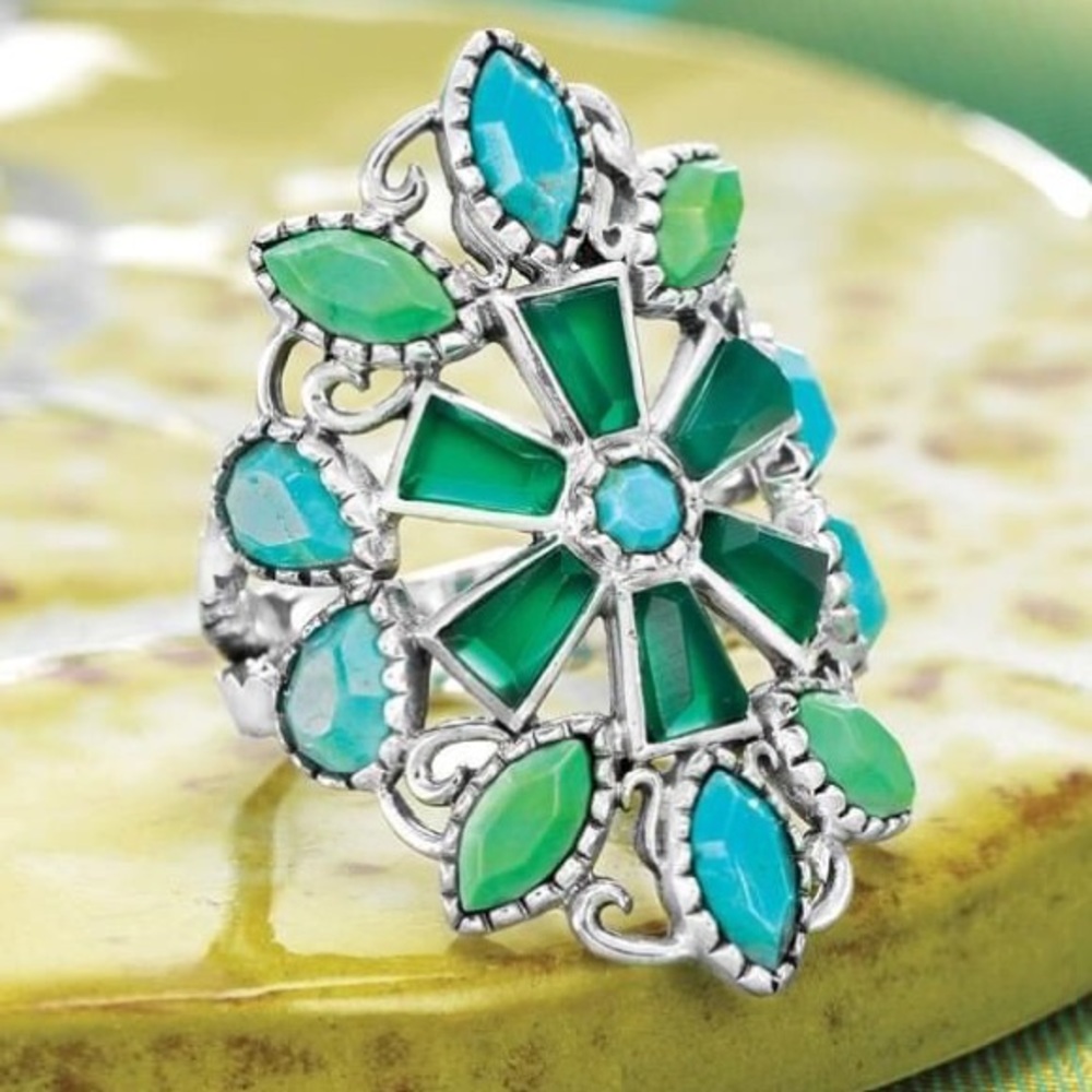 Silpada Sterling Silver Turquoise Magnesite Agate Kaleidoscope Ring R2870 Size 6